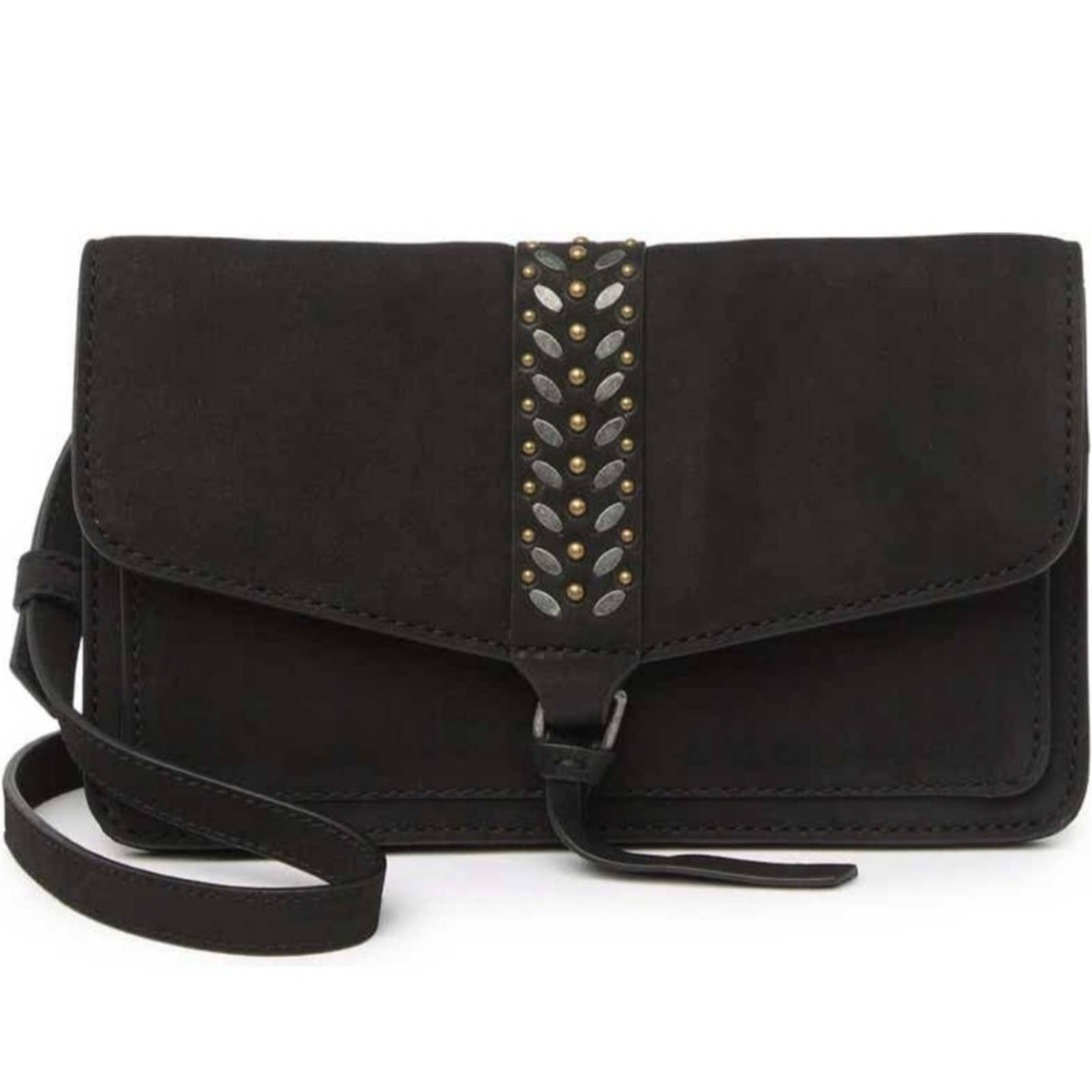 Msrp 98 Lucky Brand Sher Embellished Black Leather Crossbody